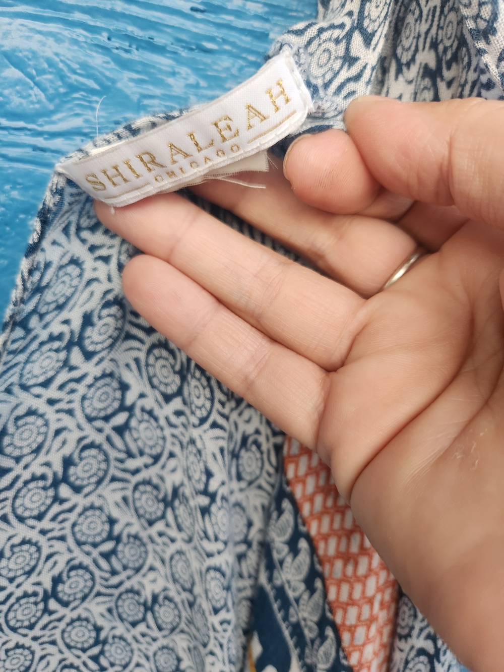 Shiraleah Blue and Coral Patterned Kaftan Cover-Up - Picture 3 of 6